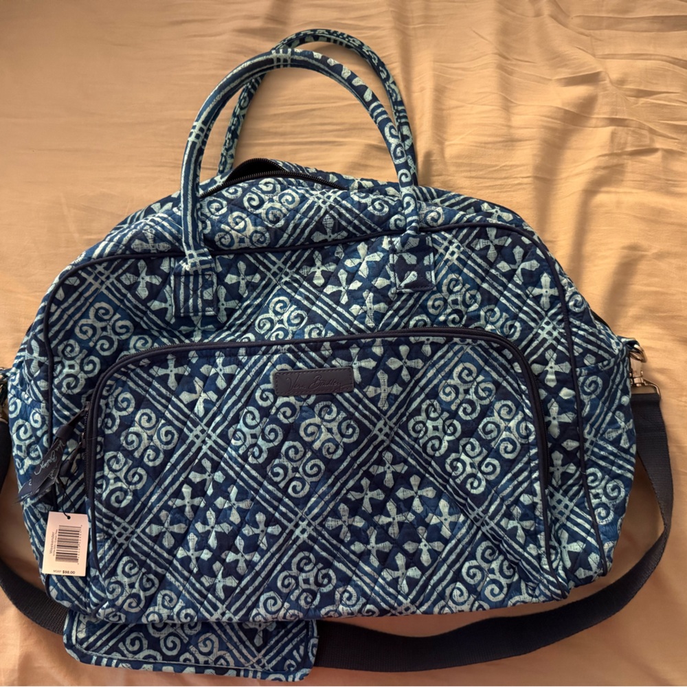Vera Bradley Blue Patterned Quilted Weekender Travel Tote